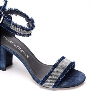 Stuart Weitzman denim rhinestone sandals